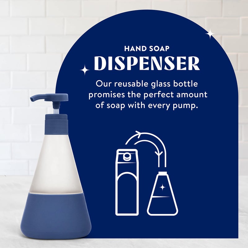 Cleancult Hand Soap Dispenser (12oz, 1 Pack) - Refillable Glass Soap Dispenser with Pump - Shatter Resistant - Non Slip Silicone Sleeve - Midnight Blue - Image 2